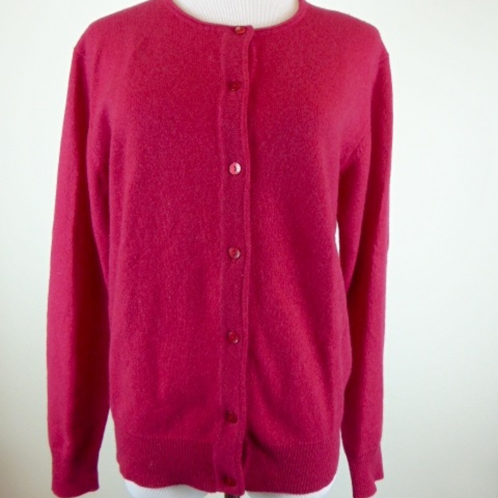 PRISCILLA CASHMERE RED BUTTON DOWN cardigan SWEATER M